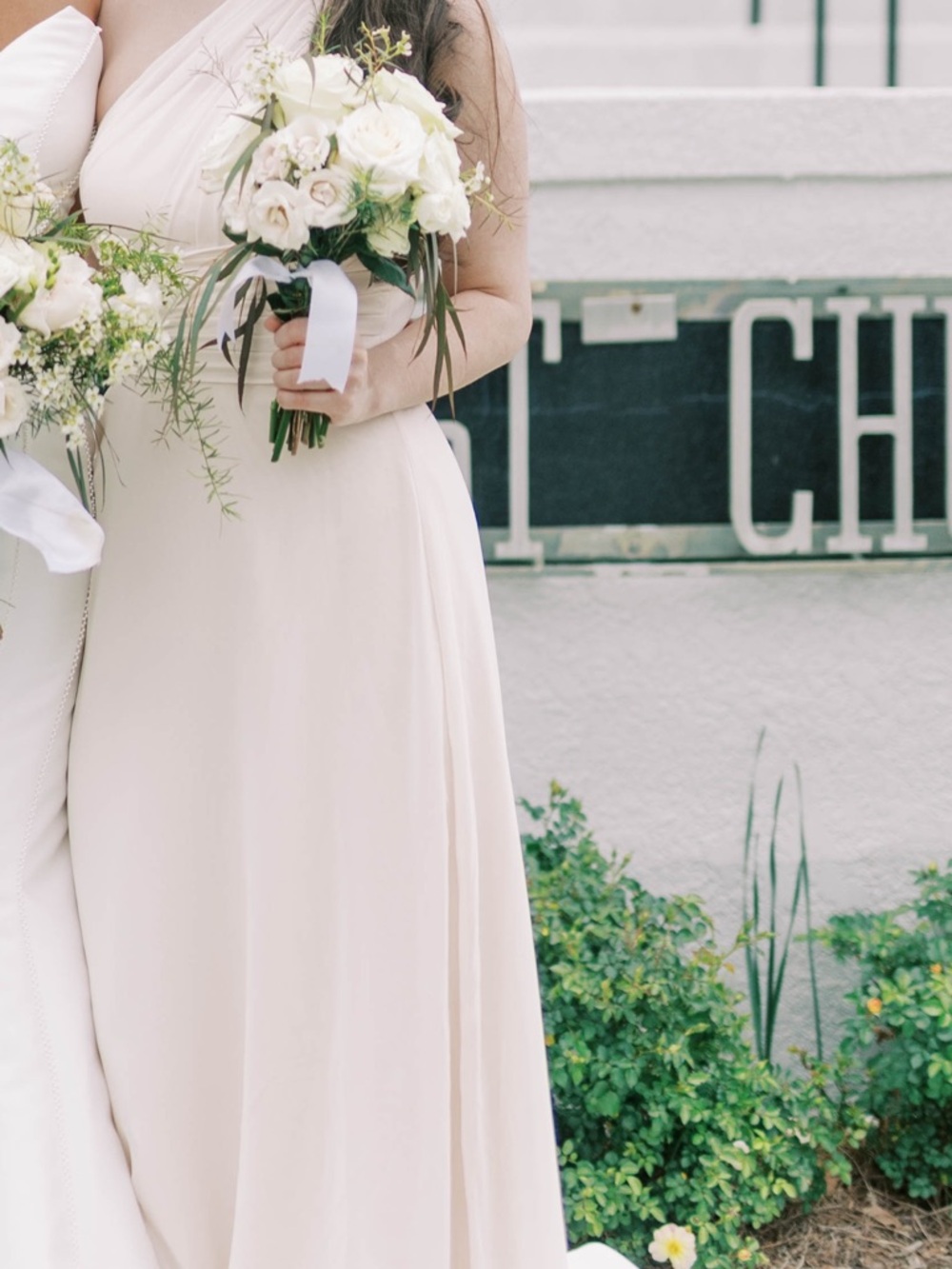 Azazie One-Shoulder Gown in White Alabaster - Picture 2 of 2